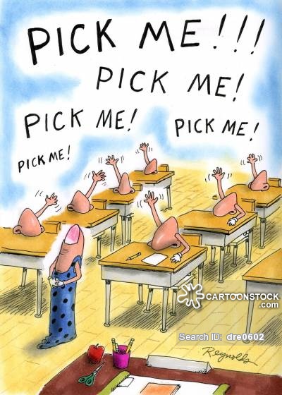 'Finger' Teacher teaching Class of Noses, saying 'Pick me!'